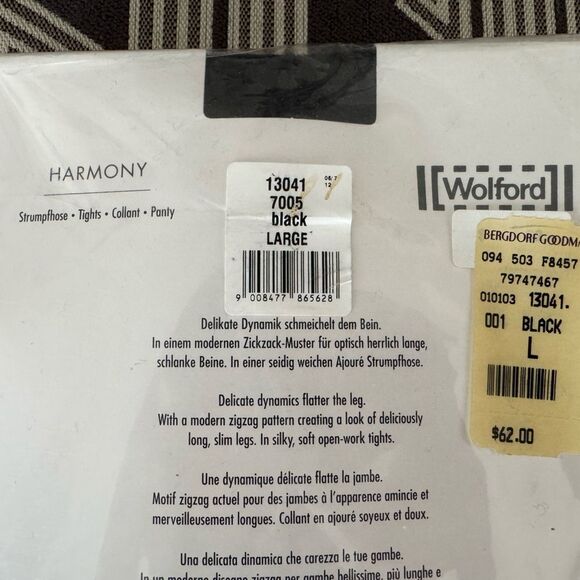 NWT Wolford Harmony Black Chevron Tights Size L - Picture 5 of 8